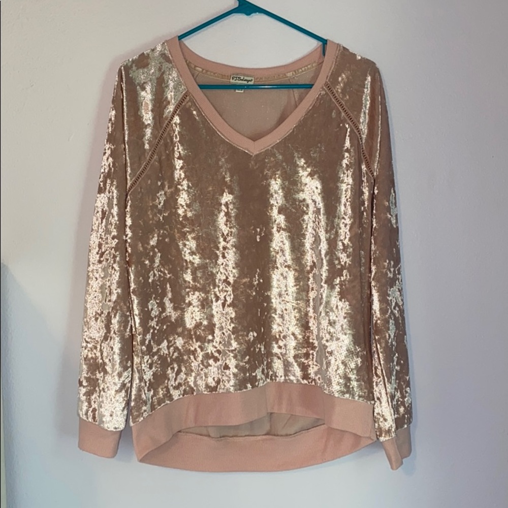 PJ Salvage Blush Crushed Velvet Long Sleeve Top